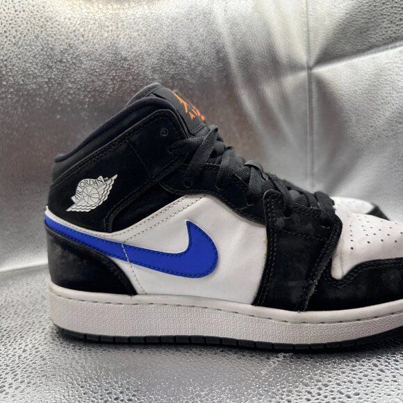 Size 6.5Y Nike Air Jordan 1 Mid GS‎ Black White Racer Blue Kids Shoes 554725-084 - Picture 4 of 10